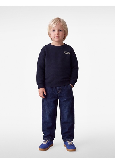 Koton Nakışlı Uzun Kollu Bisiklet Yaka Oversize Sweatshirt Lacivert 7wmb10150tk