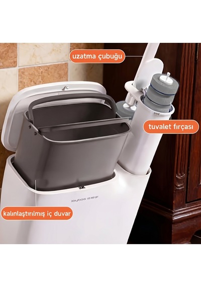 Kartuşlu Tuvalet Fırçası Ve Çöp Kovası Seti 2'si 1 Arada Dokunmatik Kapaklı Hijyenik Wc Banyo Temi Beyaz