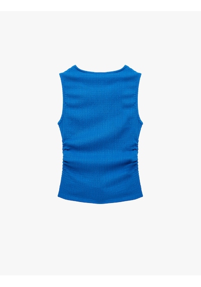 Koton Bürümcük Kumaş Dokulu Slim Fit Kolsuz Bisiklet Yaka Atlet Mavi 6sak70027uk
