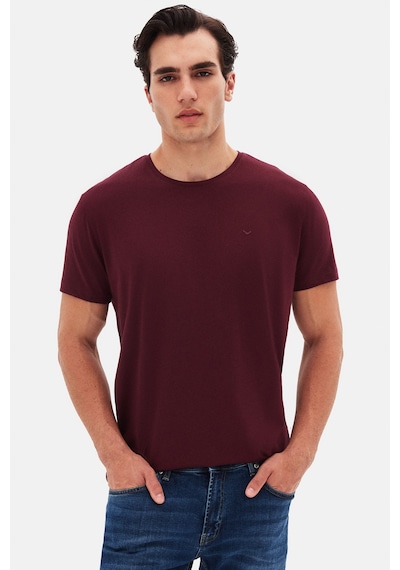 D's Damat Ds Damat Regular Fit Mürdüm Düz Nakışlı %100 Pamuk T-shirt 4hc140632006m MÜRDÜM