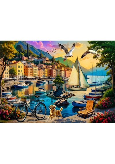 2 Adet 1000 Parça Puzzle - Galata Kulesi Manzaralı Ve Limanda Sakinlik Yapboz 68x48 Cm