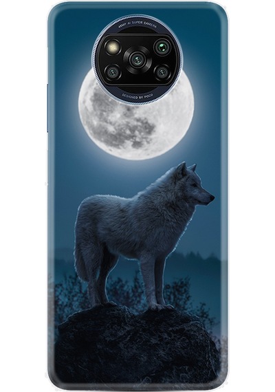 Xiaomi Poco X3 Kılıf Resimli Desenli Silikon Platinium Series Moon Wolf 1820