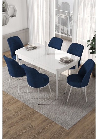Canisa Concept Kor Serisi 70x114 Açılabilir Mutfak Masası Takımı Beyaz Masa 6 Lacivert Sandalye Masalar Beyaz Sandalyeler Lacivert Canisa Concept Kor Serisi 70x114 Açılabilir Mutfak Masası Takımı Beyaz Masa 6 Lacivert Sandalye Masalar Beyaz Sandalyeler Lacivert