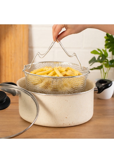 Porsima 4404 3 Parça Granit Kızartma Cips Tenceresi 22cm 2lt Krem