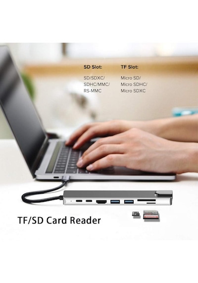 Apple Uyumlu MacBook Air M1 8 in 1 Dönüştürücü HubEthernet Sd Type C Hub Hdmi Çevirici