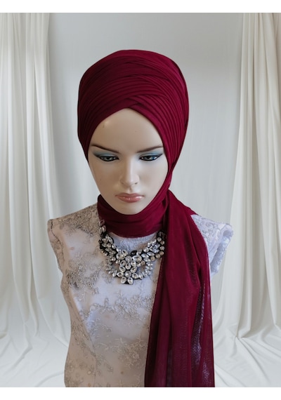 Tunahazırturban Bordo Sevda Şal Model Hazır Duvak Hazır Şal Hazır Türban Bordo