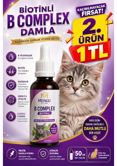 Tüy Dökülmesini Önleyici Ve Tüy Sağlığını Destekleyici Kediler İçin Biotin'li B Complex Damla 50 Ml