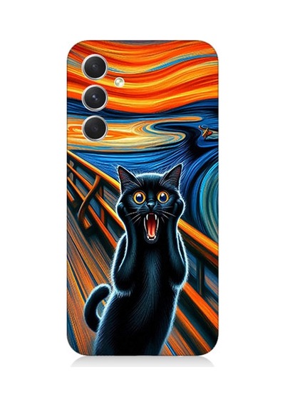 Samsung Galaxy A24 Uyumlu Çığlık Atan Siyah Kedi Desenli Silikon Kılıf Çok Renkli
