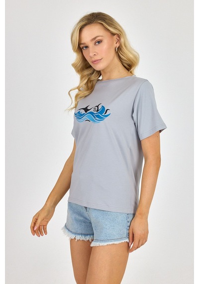 Yapay Zeka Tasarım Dijital Özel Baskılı %100 Pamuklu Penye Regular Fit T-shirt Gri