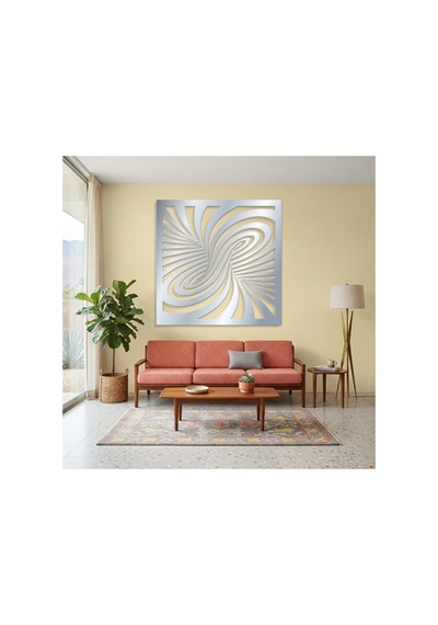 Optik İllüzyon Metal Duvar Tablosu - Metal Duvar Sanatı - Duvar Dekoru - 100 X 100 Cm Gümüş