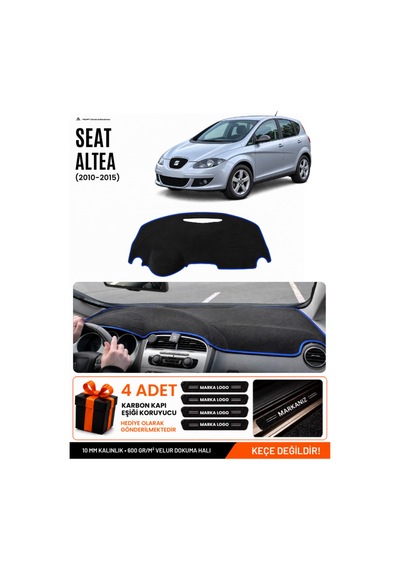 Seat Altea 2010-2015 Uyumlu Torpido Koruma, Torpido Örtüsü, Torpido Kılıfı - Siyah Mavi