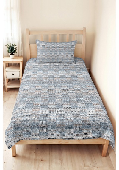 Mavi Geometrik Modern Genç Odası Tek Kişilik Pike Takımı-gri Ekose 160x220 Cm Kapitone Yatak Örtüsü Masalsı Masal Aurası