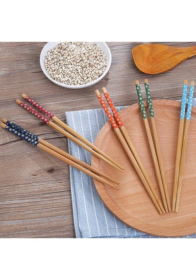 Pratik 2'li Desenli Yıkanabilir Kore Çin Bambu Chopsticks Yemek Çubuğu Desenli Bambu Chopstick