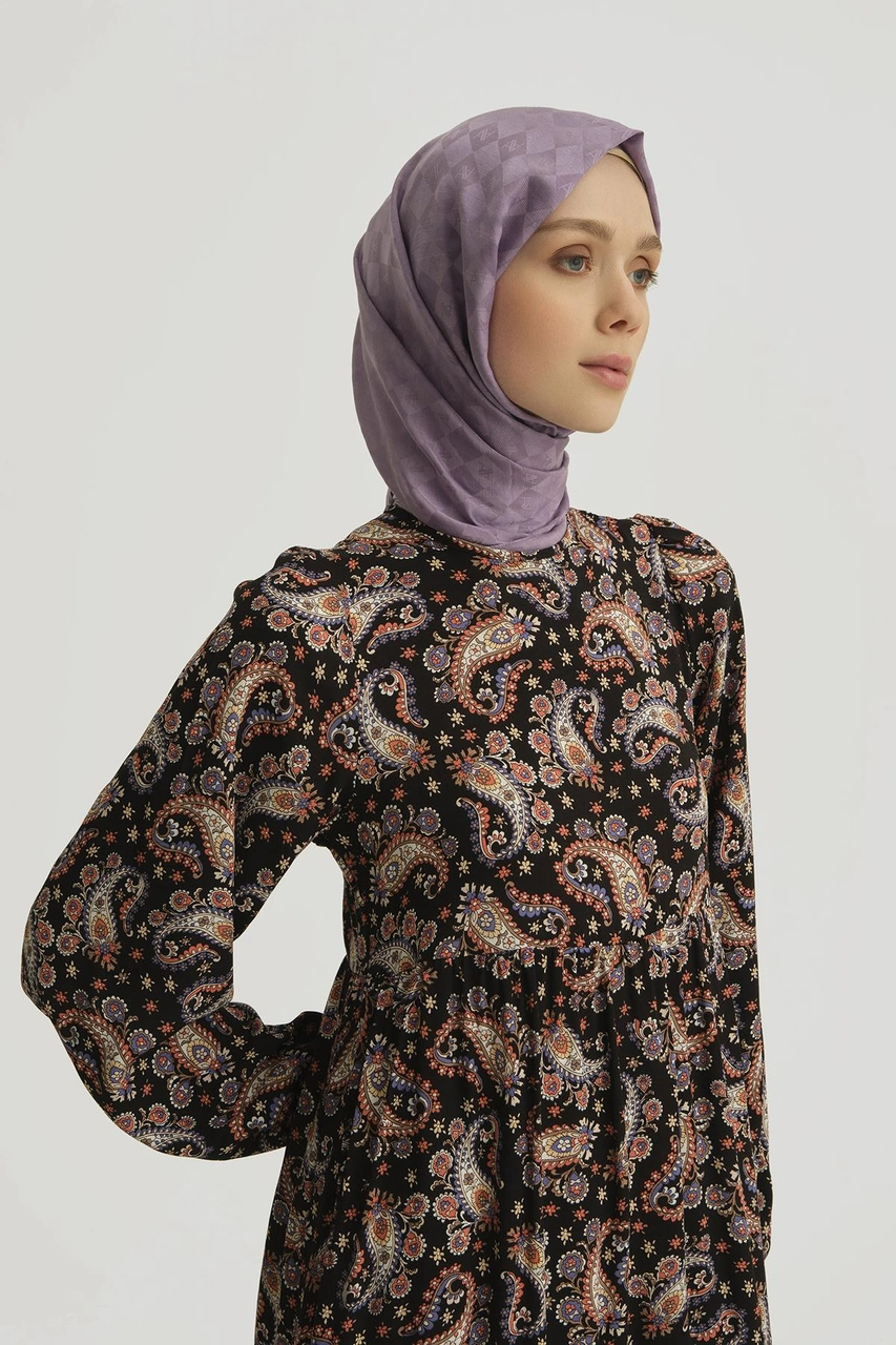 Armine Şal Desenli Elbise 25yt914 Siyah Siyah