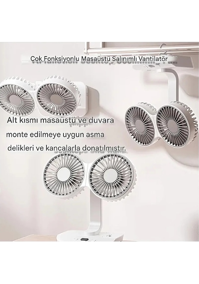 Just Cheap Store Masaüstü Dijital Ekranlı Çift Fanlı Led Işıklı Soğutucu Fan Ev Ofis Şarjlı Vantilatör