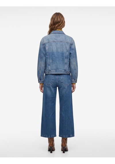 Koton Kemerli Cepli Normal Bel Pamuklu Kısa Geniş Paça Denim Pantolon - Crop Wide Leg Jeans Koyu İndigo 7wal40249md