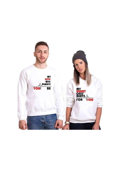Tshirthane My Heart Only Beats For You Sevgili Unisex Sweatshirt Kırık Beyaz