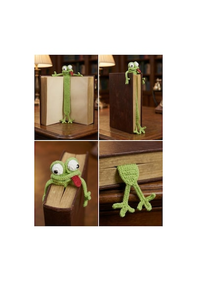 Amigurumi El Yapımı Kurbağa Kitap Ayracı Açık Yeşil Yüksek Kaliteli Malzeme, Detaylı İnce İşçilik