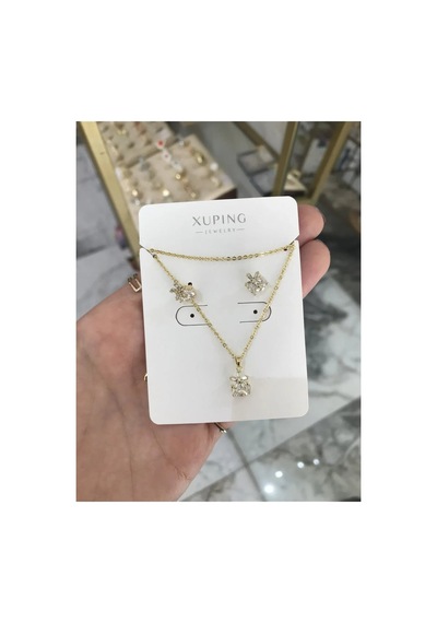 Xupıngx 3'lü Taş Detaylı Kartanesi Model Set Kararmaz Xx Altın