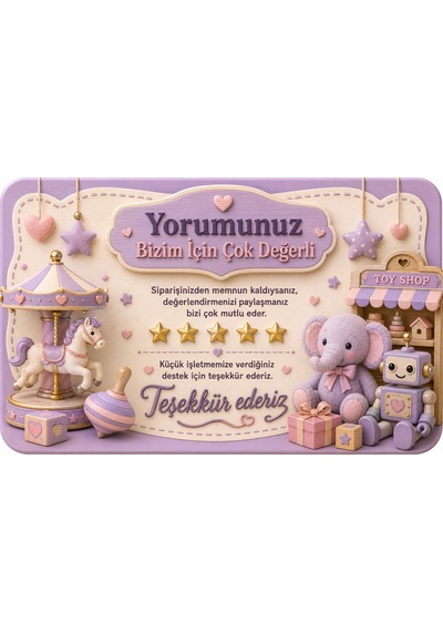 Oyuncak Mağazası Temalı Thank You Kartı Müşteri Yorum Kartı 8x5 Cm