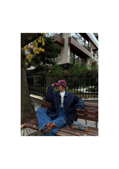 Kadın Jeans Detaylı Cıtcıtlı Ceket Mont - Lacivert