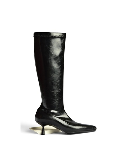 Fox Shoes Z282810460 Siyah Rustik Sivri Burun Kitten Topuk Streç Çizme