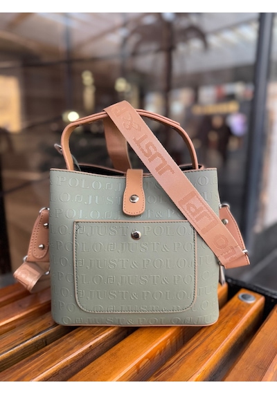 Just Polo Kadın Gofraj Baskılı Büyük Boy El Çantası 4028 Yeşil Camel
