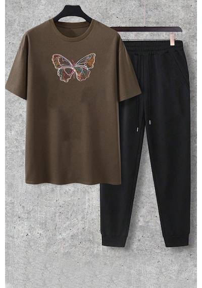 Uyguntarz Unisex Butterfly 2'li Eşofman Takımı Kahverengi