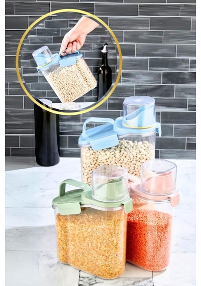 Flora Çok Fonksiyonlu Contalı Sızdırmaz Un Bakliyat Deterjan Saklama Kabı 1100 ML 3'lü Set