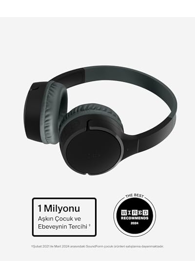 Soundform Mini Çocuk Kablosuz Kulaklık Siyah Dahili Mikrofon, 30 Saat Çalma, Eğlenceli Çıkartmalar, Apple iPhone Uyumlu,
