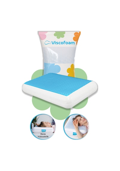 Viscofoam Lüks Terletmeyen Ortopedik Yastık Serinleten Visco Yastık Jelli Yastık 60x40x11cm