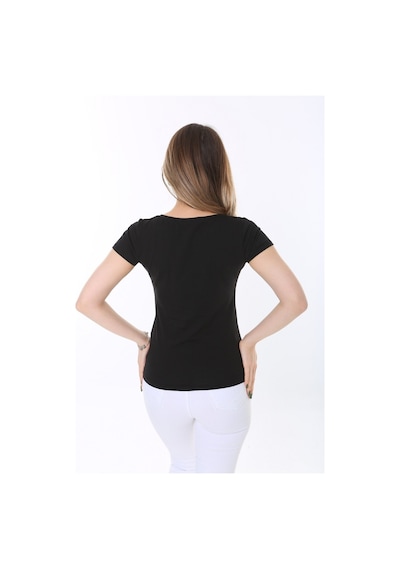 Rooted-kadın Kısa Kollu Derin Havuz,yuvarlak Yaka Penye T-shirt & Bluz SIYAH
