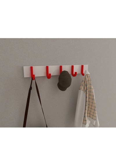 Hepsi3boyutlu Modern Duvar & Kapı Baston Askılık - 5 Adet Kırmızı J Askılık - Model No : 6 Kırmızı