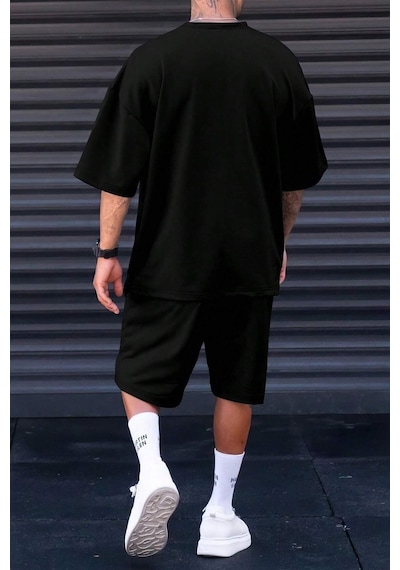 Uyguntarz Unisex Los Angles Baskılı Şort Takım Siyah
