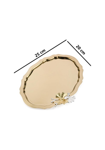 6 Adet Oval Kelebek Aksesuarlı Kahve-çay Servis Ve Sunum Tepsisi 25x20 Cm Gold Çok Renkli