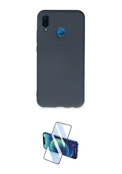 Cep Huawei Uyumlu P20 Lite Kılıf Ahenk Serisi İkili Koruma Seti Najmaddin Mavi