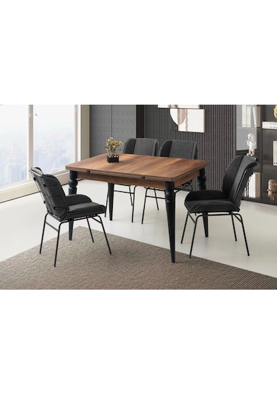 Ahşap Salon Yemek Masa Sandalye Takımı 4 Yonca Sandalyeli Yandan Açılır Büyüyen Ceviz 110x70cm Ceviz-gri Ahşap Salon Yemek Masa Sandalye Takımı 4 Yonca Sandalyeli Yandan Açılır Büyüyen Ceviz 110x70cm Ceviz-gri