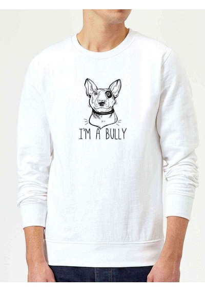 I'M A Bully Baskılı Beyaz Erkek Örme Sweatshirt