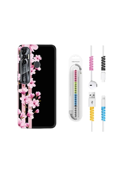 Tecno Spark 7 Pro Kılıf Kablo Koruyuculu Pink Flowers 3 1393