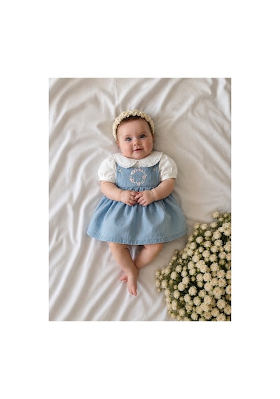 Miniğimin Cicileri Bebe Yaka Gömlek Nakışlı Kot Jile Kız Bebek 2 Li Takım - Açık Mavi Diğer