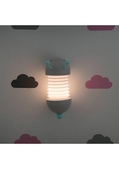 Sevimli Tırtıl Şarjlı Gece Masa Lambası Gri Katlanabilir Led Işıklı