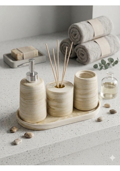 Alpi Home Kokuluklu 4 Lü Banyo Seti Bej