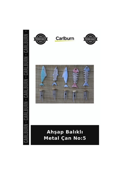 Özel Üretim Dekoratif Bahçe Kapı Süsü Rustik Ahşap Balıklı Metal Çan No:5