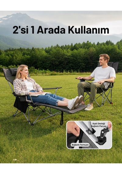 Kingcamp Wıllow Aerocomfort Lounge 4 Pozisyonlu Yatabilen Kamp Sandalyesi Gri - Siyah