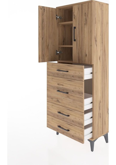Arges Dolap 3 Raflı 4 Çekmeceli 2 Kapaklı 60x30x163 Çam-çam Atlas Çam