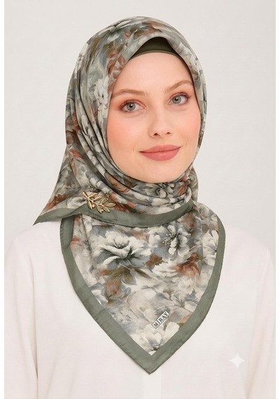 Miray Nevada Büyük Boy Organik Pamuk Eşarp - 120 X 120 - 06580 Çimen Yeşili