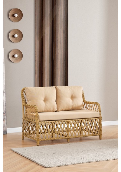 Roma Rattan Bahçe Balkon Takımı 2+1+1 Cam Masalı Cappuccino