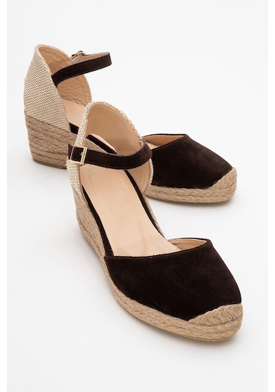 Luvishoes Luvi Shoes Aldea Kahverengi Süet Hakiki Deri Kadın Dolgu Topuk Sandalet Kahverengi