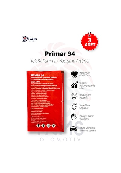 Primer 94 Çift Taraflı Bant İçin Yapışma Arttırıcı/kuvvetlendirici Mendil 3 Adet