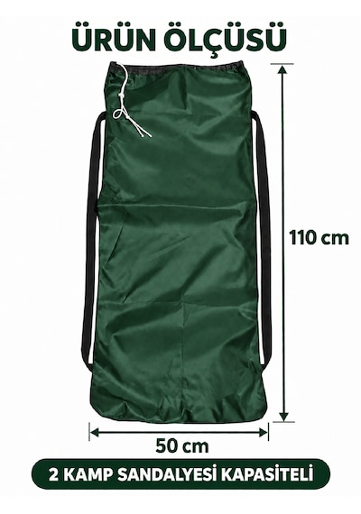 Beylini 2 Sandalye Kapasiteli Lastikli Kamp Sandalyesi Kılıfı Omuz Askılı Piknik Plaj Katlanır Sandalye Taşıma Çantası Paraşüt Kumaş 110 X 50 Cm Yeşil
